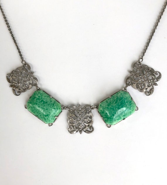 Vintage Necklace Art Deco Choker Peking Glass Rho… - image 3