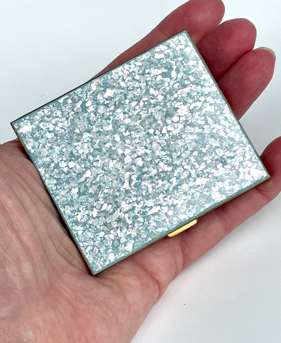 Vintage Compact Confetti Lucite in Baby Blue Unique Rare Vintage Vanity View 6