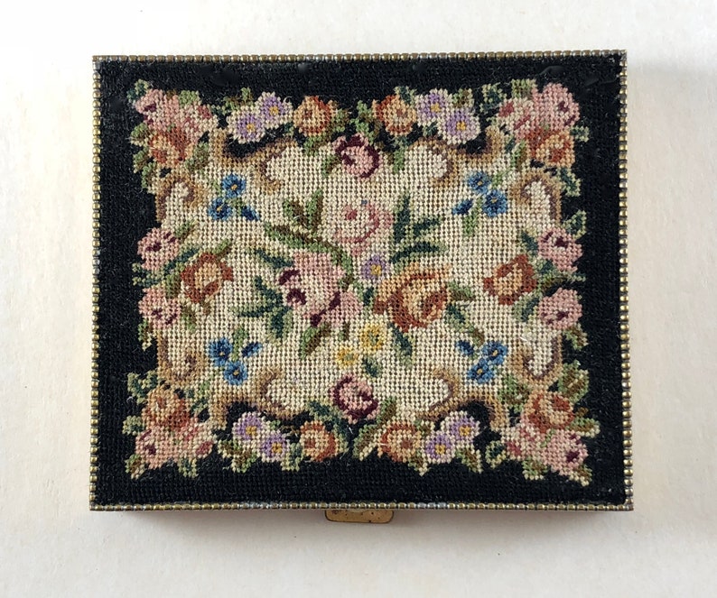 Vintage Compact Petite Point Unique Vintage Gift Holiday Christmas Gift