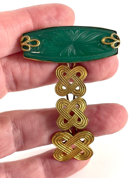Vintage brooch Faux Jade Dangle Unique Vintage Gi… - image 6