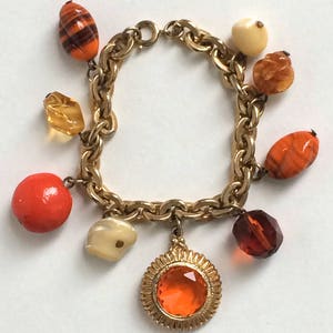 Vintage Charm Bracelet Orange Glass MOP Shell Unique Vintage - Etsy