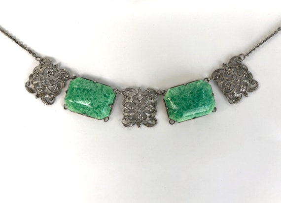 Vintage Necklace Art Deco Choker Peking Glass Rho… - image 6