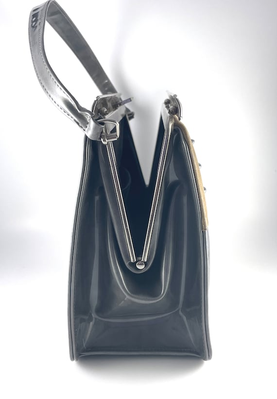 Vintage Purse MOD Handbag Grey Olive Green Unique… - image 9