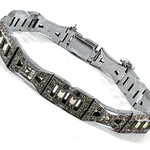 Vintage Bracelet Rhinestone Art Deco Rhodium Plated