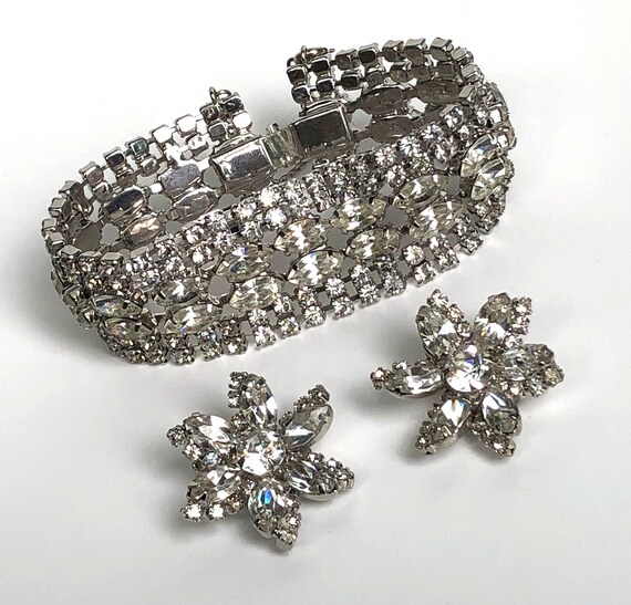 Vintage Rhinestone Bracelet and Earring Set Unique