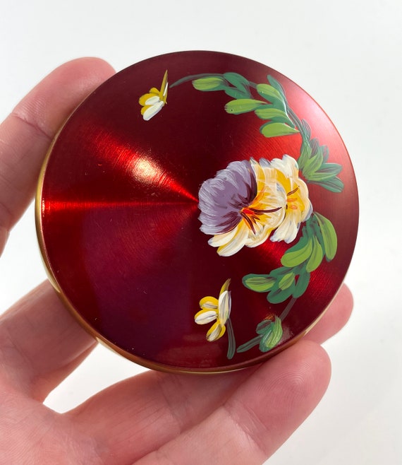 Vintage Compact Red Hand Painted in Original Box … - image 7