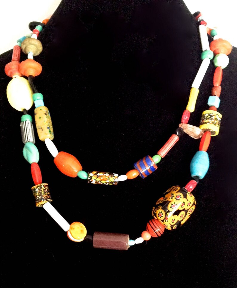 Vintage Necklace Glass Bead Mixed Antique Glass Trade Beads Etsy