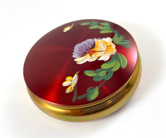 Vintage Compact Red Hand Painted in Original Box … - image 2