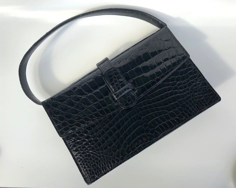 black and white patent leather purse