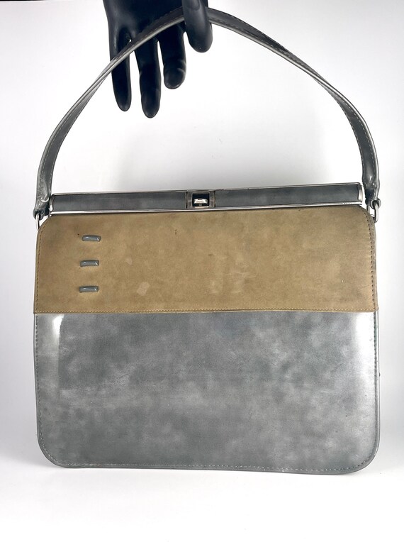 Vintage Purse MOD Handbag Grey Olive Green Unique… - image 2