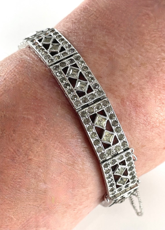 Vintage Bracelet Art Deco Rhinestone Signed EB