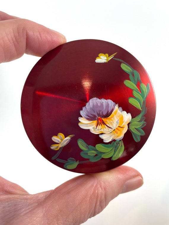 Vintage Compact Red Hand Painted in Original Box … - image 9