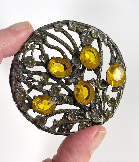 Vintage Brooch Art Nouveau Yellow stones