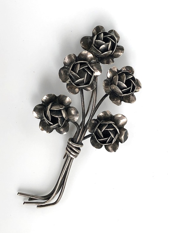 Vintage Brooch Coro Sterling Silver Floral Pin Uni