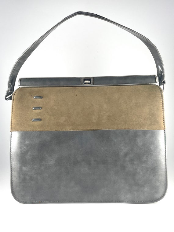 Vintage Purse MOD Handbag Grey Olive Green Unique… - image 7