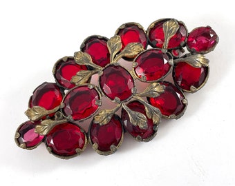 Vintage Brooch Czech Red Glass