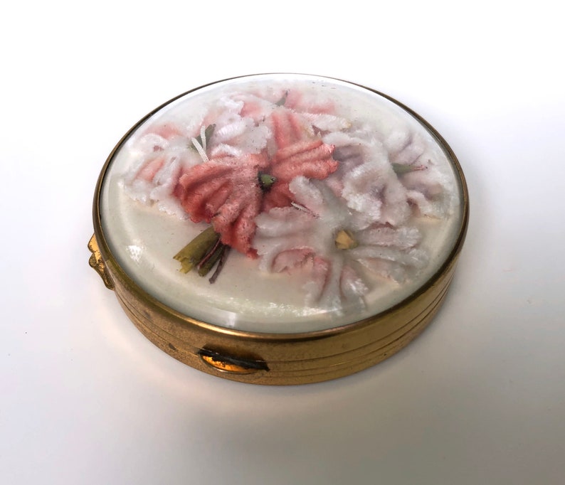 Vintage Compact Miref France Flowers Under Glass Holiday Christmas Gift