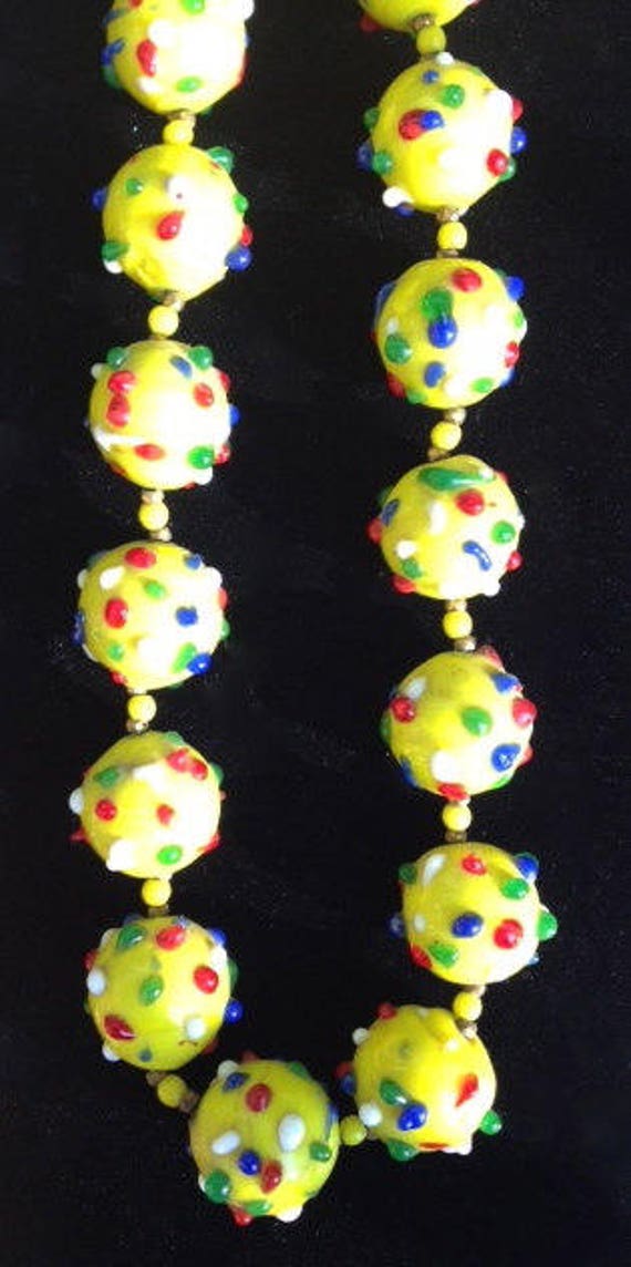 Glass Necklace Confetti Beads Yellow Unique Vinta… - image 4