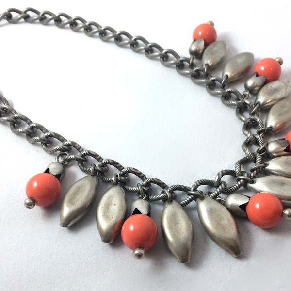 Vintage Necklace Coral Glass  1930s Miriam Haskell Style Unique Vintage Gift