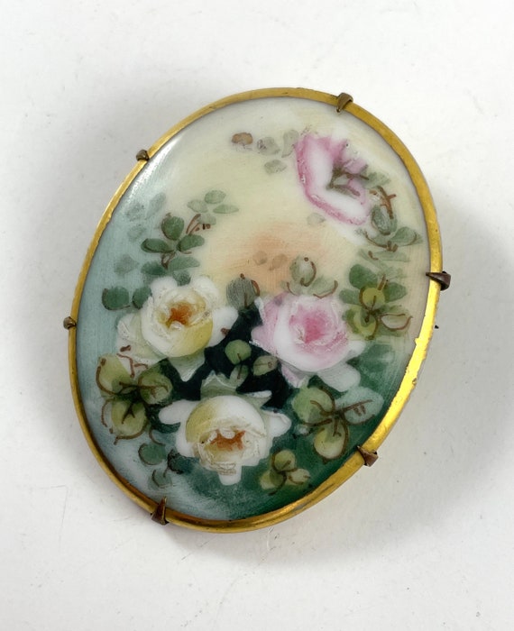 Vintage Brooch French Porcelain Victorian Floral B