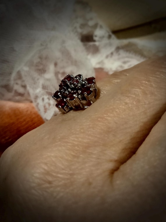 Ruby Cluster Ring, Sterling Silver, Unmarked - image 3