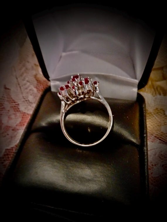 Ruby Cluster Ring, Sterling Silver, Unmarked - image 2