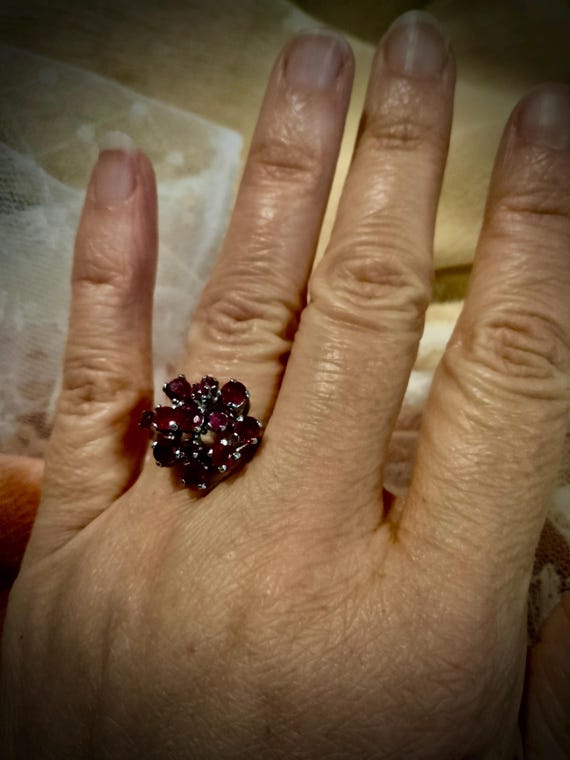 Ruby Cluster Ring, Sterling Silver, Unmarked - image 4