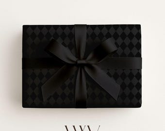 Black Harlequin Wrapping Paper: Gothic Gift Wrap, Matte Monochromatic Diamond Halloween gift Wrap
