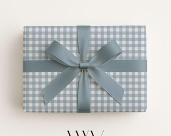 Blue Gingham Wrapping Paper: Buffalo Plaid Gift Wrap, Baby Shower Birthday Wrap
