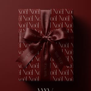 Burgundy Noel Wrapping Paper: French Christmas Gift Wrap, Femenine Script Typography Wrapping Paper, Elegant Holiday Gifts For Her