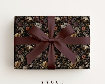 Dark Floral Wrapping Paper: Moody Vintage Gift Wrap for Birthdays, Weddings & Luxury Gifts For Her