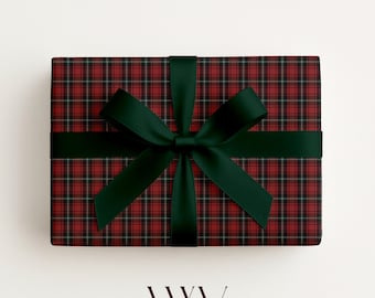 Traditional Christmas Plaid Gift Wrap: Red Tartan Wrapping Paper, Classic Holiday Gift Wrap