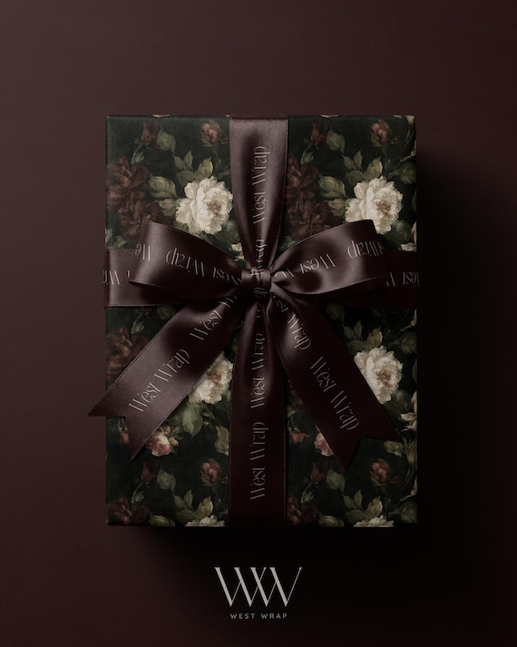 Moody Floral Wrapping Paper: Vintage Dark Botanical Gift Wrap, Romantic Victorian Gift Packaging, Elegant Flower Paper, Gifts For Her
