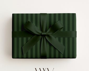 Pine Green Striped Gift Wrap: Christmas Party Wrapping Paper, Holiday Gifts For Him, Monochromatic Elegant Packaging
