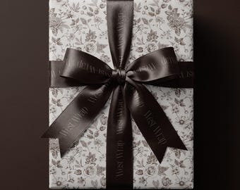 Papel de regalo Toile: Papel de regalo floral vintage, embalaje floral neutro