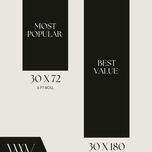 Puede incluir: Dos paneles rectangulares negros con texto en blanco. El panel izquierdo dice MOST POPULAR 30 X 72 6 FT ROLL. El panel derecho dice BEST VALUE 30 X 180 15 FT ROLL. Un logotipo negro en la esquina inferior izquierda muestra WW y WEST WRAP.