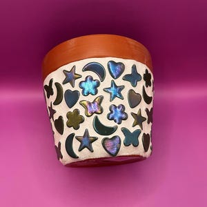 Handmade Mosaic Plant Pot | Celestial Stars & Moons Decor