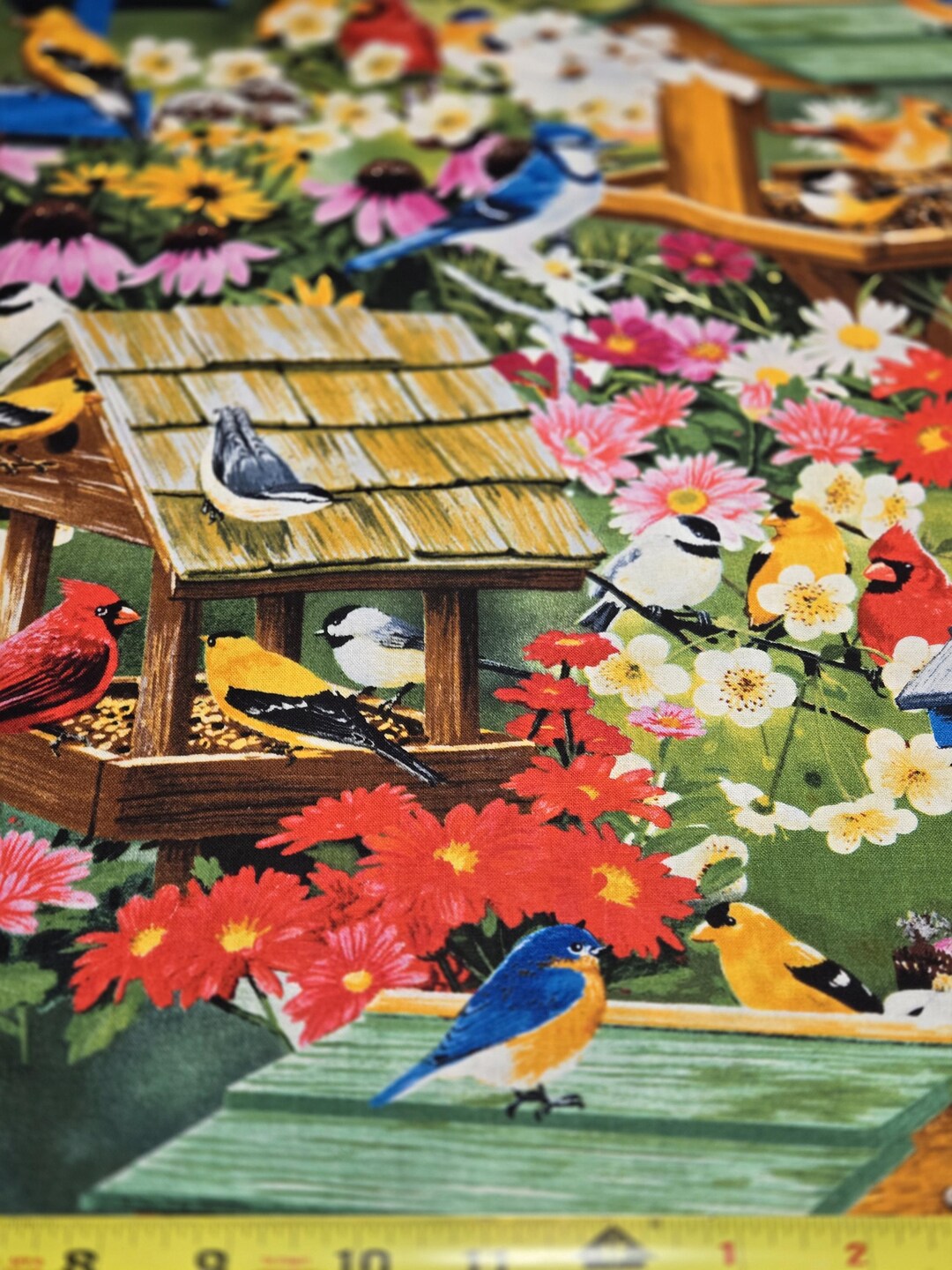 Floral Bird Fabric by Yard: Cotton Garden Scene, Cottagecore Sewing ...