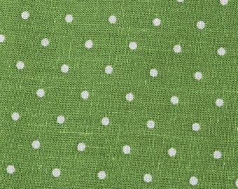 Green Polka Dot Cotton Quilting Fabric, Small White Dots, Half Yard
