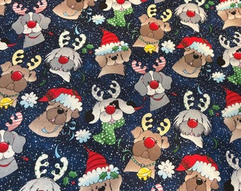 Holiday Dog Christmas Fabric, Festive Cotton Quilting Fabric