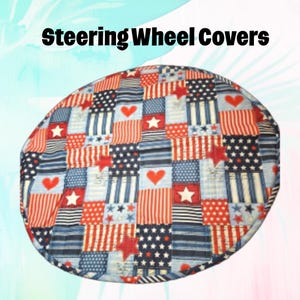 19 Inch American Flag Patchwork Steering Wheel Cover – USA Patriotic Car Decor