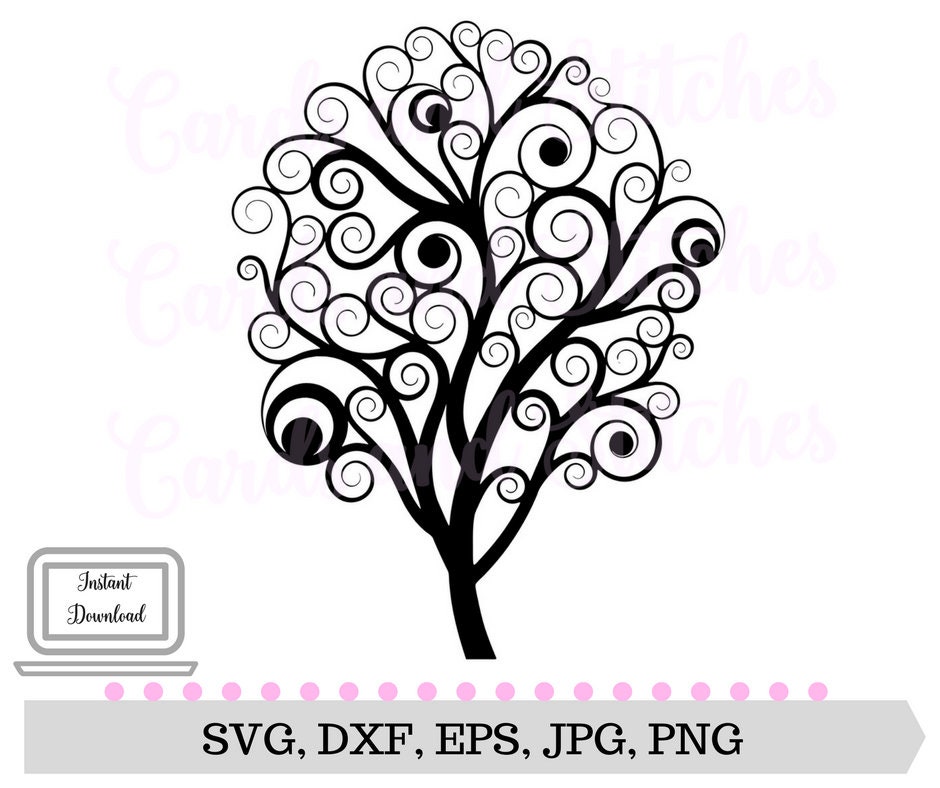 Tree SVG Fancy Tree SVG Digital Cutting File Silhouette | Etsy