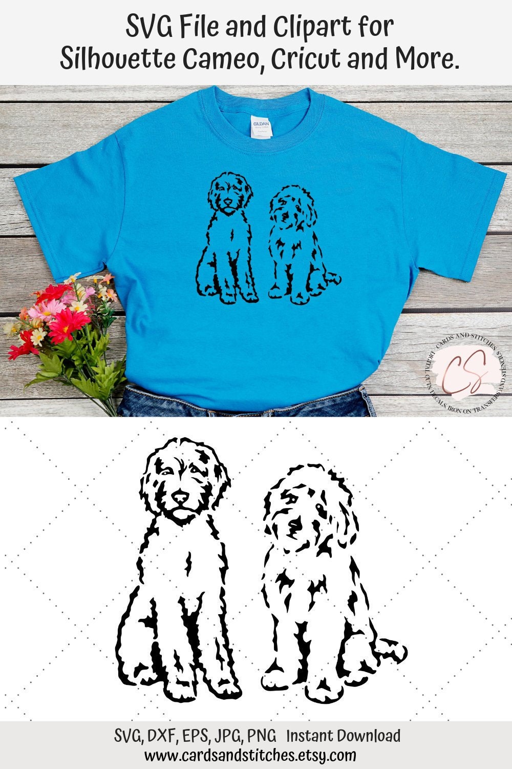 Goldendoodle Couple SVG and Clipart, Great for Electronic Cutting Mac…