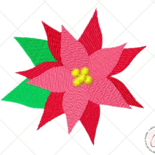 Christmas Poinsettia Machine Embroidery Design, Great for Shirts, Pillows, Hats and Aprons, Dst, Exp, Hus, Jef, Pes, Vip, Xxx