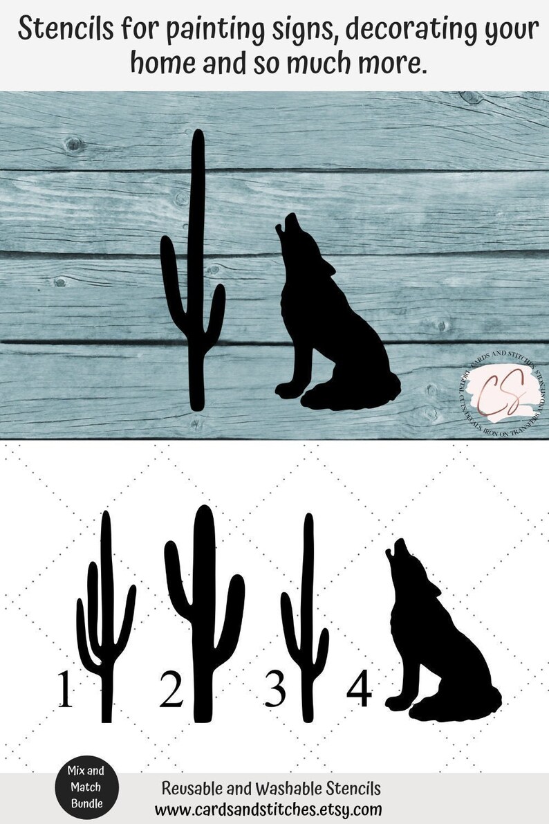 Coyote and Cactus Stencils Bundle Great for Painting on Wood | Etsy