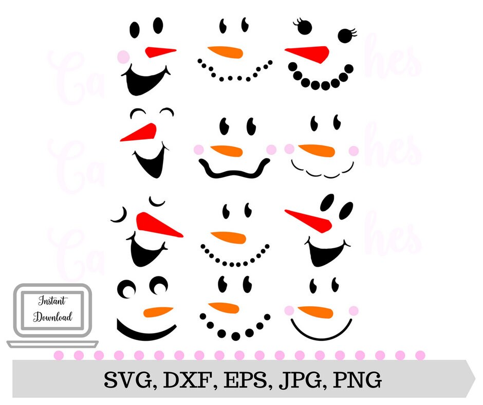 Download Snowmen SVG Snowman Faces SVG Silhouette Cut Digital Cut ...