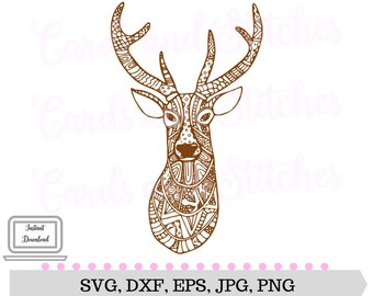 Reindeer SVG - Deer Mandala SVG - Deer Coloring Print - Digital Cutting File - Cricut Cut - Instant Download - Svg, Dxf, Jpg, Eps, Png