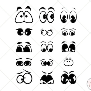 Cartoon Eyes SVG & Clipart Bundle, Fun for DIY Printable Stickers, Vinyl Decals, Iron-On T-Shirts and Hats for Kids, Svg Png Jpg Dxf Eps