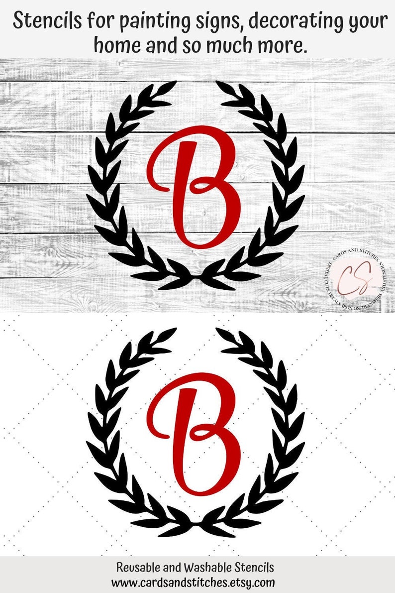 fancy leaf monogram stencil great for wood signs walls etsy