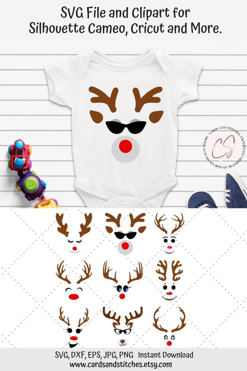 Dxf Jpg Eps Reindeer and Snowman Faces SVG Bundle Christmas Clipart Great for Cricut and Silhouette Machines Svg File Png